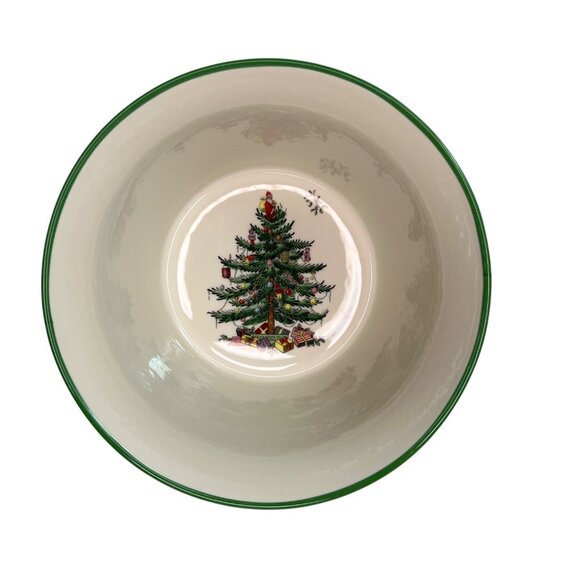 Christmas Ceramic Bowl With Tree & Nutcracker Design Green Trim Holiday Decor - Picture 2 of 10